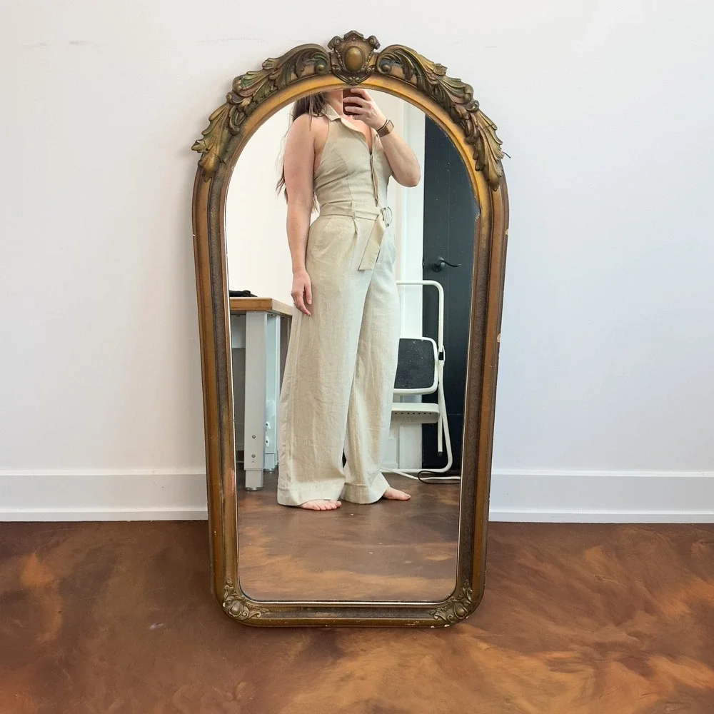 ZARA Linen-Blend Halter Jumpsuit – Neutral Wide Leg,‎ Size M